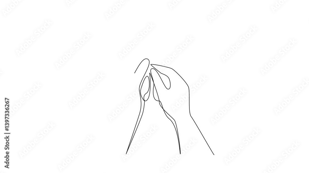 Poster animation of single continuous line drawing two hands are holding a dandelion. a whole dandelion tha