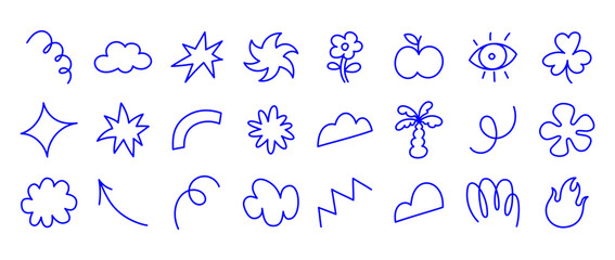 Vector set of minimalist design elements, flowers, doodles, scribbles - abstract background elements for branding, packaging, prints and social media posts