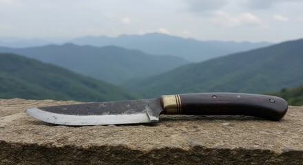 Handcrafted Knife on Mountain Peak: A Breathtaking View