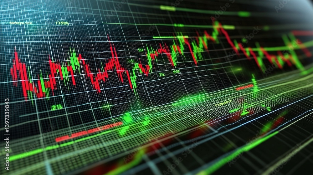 Poster stock market growth graph with data analysis and visual elements