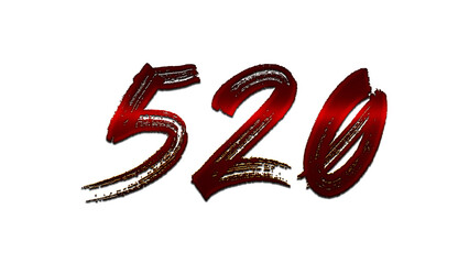 3D blood red number design of 520 on white background.	