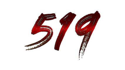 3D blood red number design of 519 on white background.	