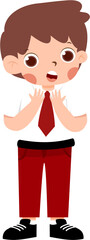 Excited Boy in Red Pants and Tie, Vector Illustration. with Indonesian Elementary School Uniform