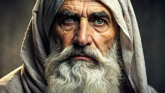 Portrait of an old prophet of God with a hooded robe 4K