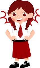 Spirited Schoolgirl in Red Uniform with Exaggerated Expression with Indonesian Elementary School Uniform