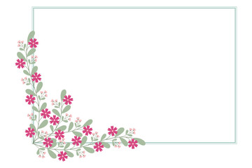 Green Rectangle Wreath Border Frame Decorated With Green And Pink Floral