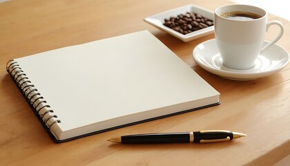Blank notepad with pen and cup of coffee on wooden table,desk, desktop, indoor, notebook, pen, stationery, notepad, blank, home, overhead, cup, hot drink, houseplant, table, wooden,5