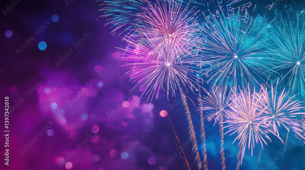 Poster breathtaking fireworks display lights up night sky with vibrant colors, creating intricate patterns 