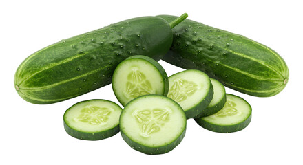 Isolated Fresh Cucumbers and Slices
