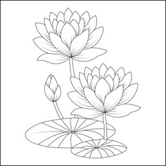 Waterlily flower coloring page for kids and adults