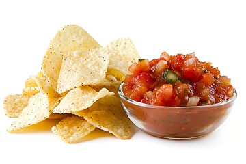 Chips and salsa isolated on a white background, perfect for snack-related advertising or food product promotions