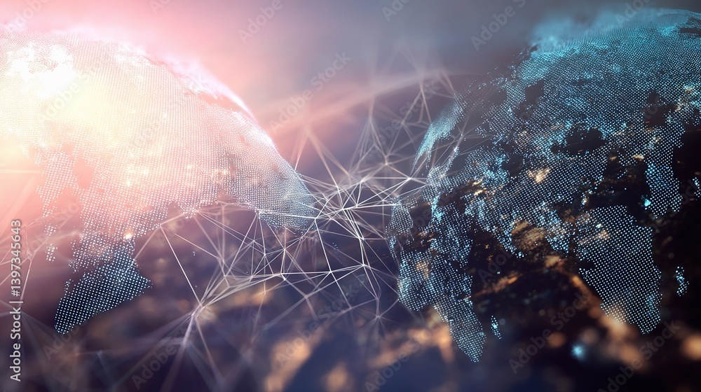 Poster double exposure of global business network connection visuals