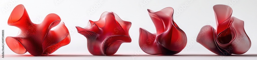 Poster abstract red sculptures with flowing shapes and organic forms displaying elegance and modern art aes