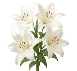 Fototapeta premium White Lily Bouquet Blooming on Transparent Background