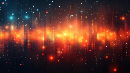 Fototapeta premium Futuristic matrix cityscape with vibrant digital particles and glowing lights