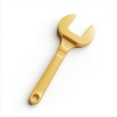 3D wrench tool icon in soft yellow silicone material, stylized rounded grip, floating at slight rotation on pure white background, repair or settings concept
