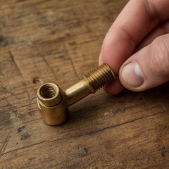 Plumbing Connection Close-up of Brass Pipe and Sealing Material