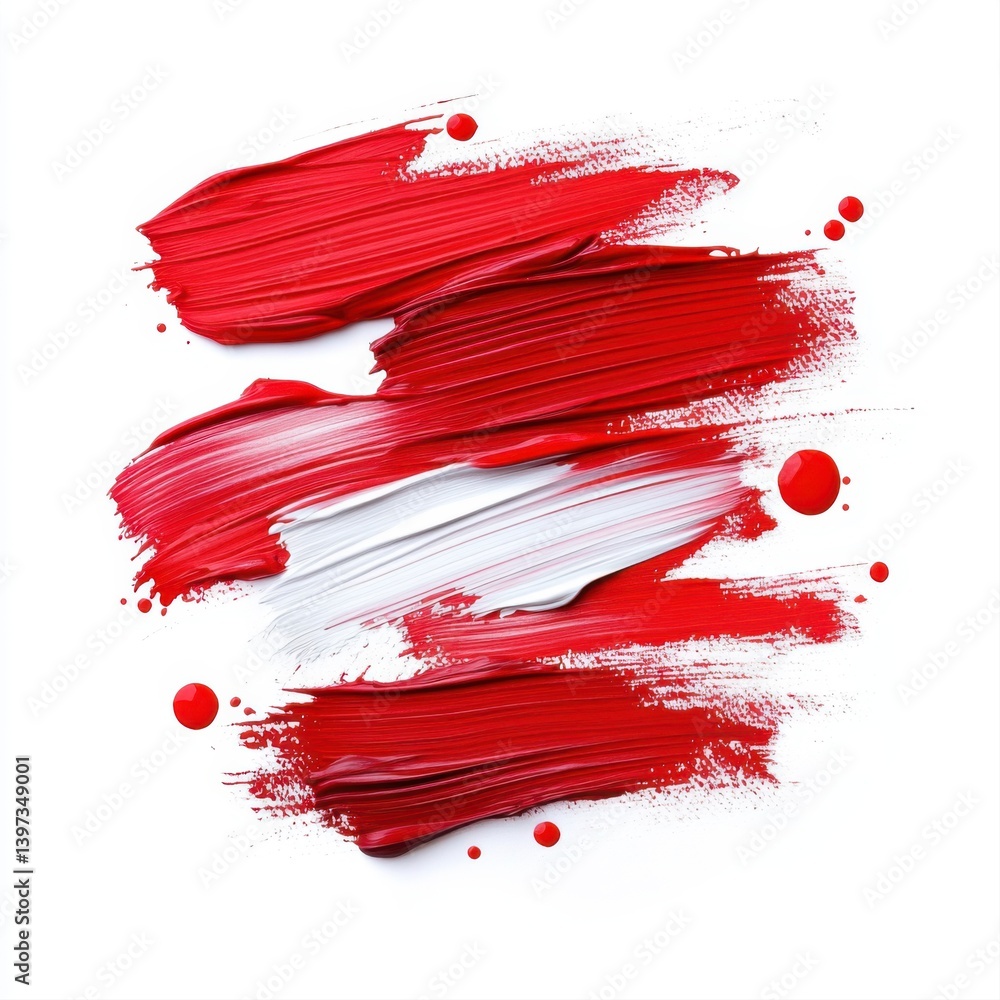 Aufkleber abstract red and white paint strokes on a clean canvas showing vibrant texture and artistic expressi