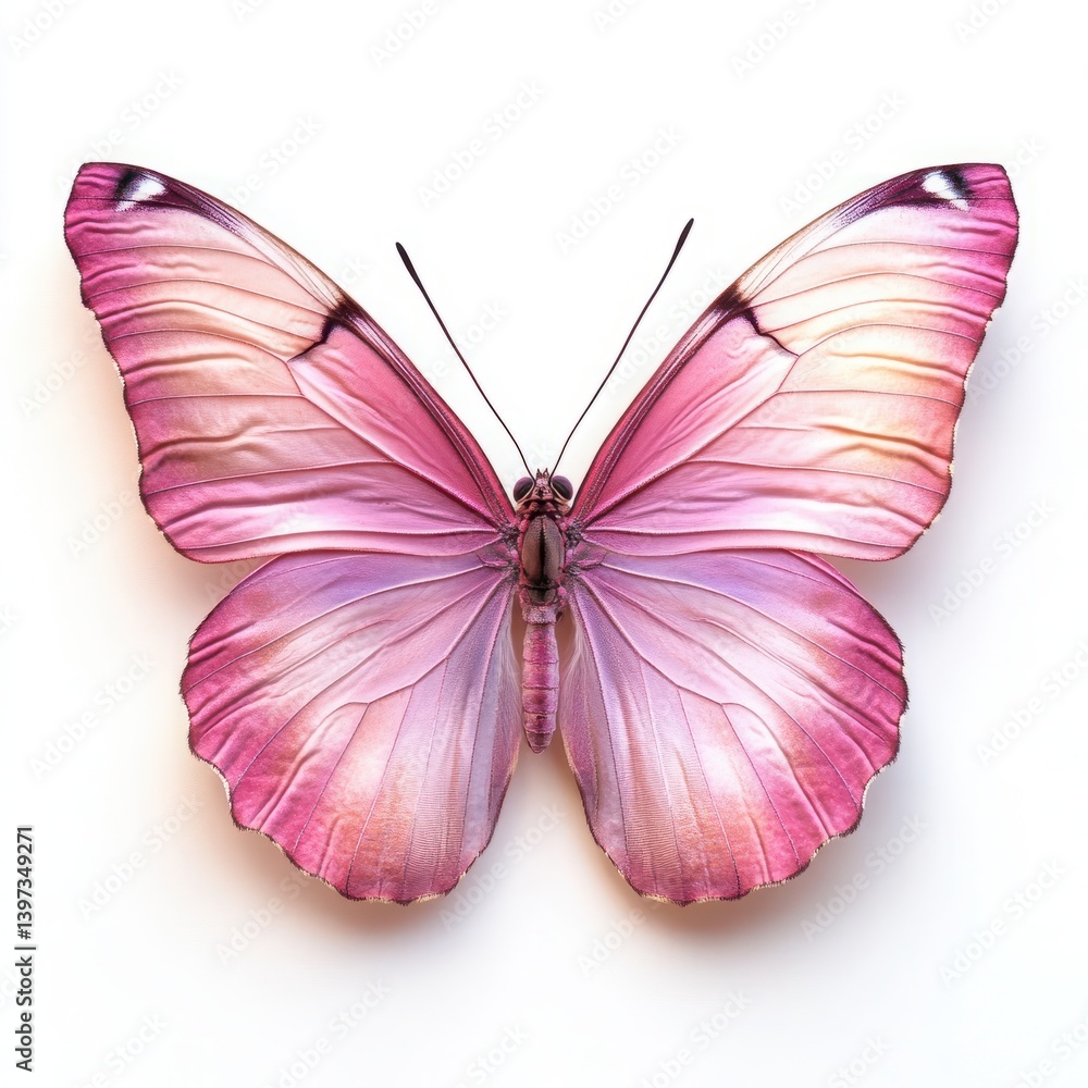 Poster delicate pink butterfly with translucent wings showing intricate patterns and soft color gradients o
