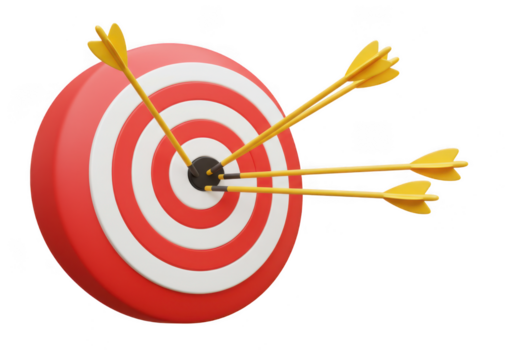 Red and white target with three yellow arrows hitting the center