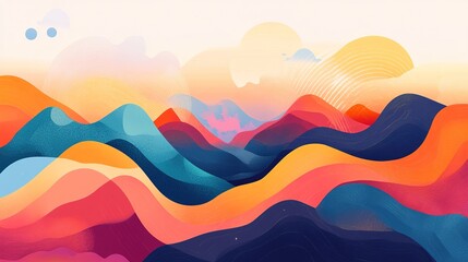 Abstract dream landscape with melting mountains and colorful skies.