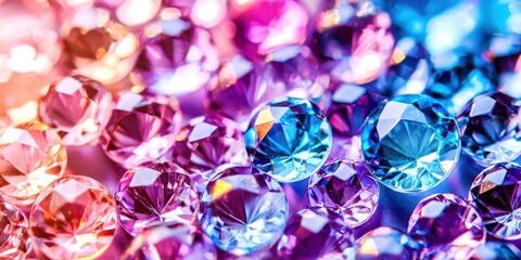 A close up of a bunch of blue and pink diamonds
