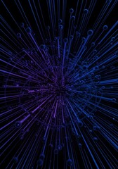 Abstract 3D Render: Blue and Purple Cosmic Explosion of Lines and Spheres