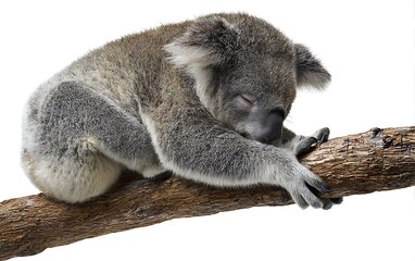 Naklejka premium Sleeping Koala Relaxing on Branch Adorable Wildlife Image
