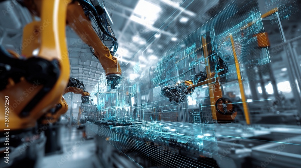 Poster advanced industrial automation and robotics in high-tech environment