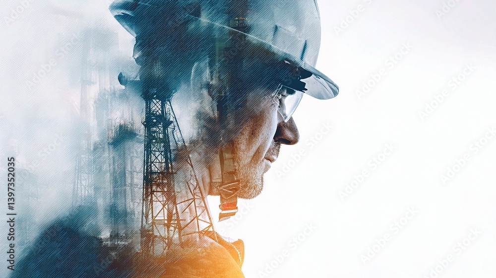 Poster high tech engineer portrait with double exposure effect