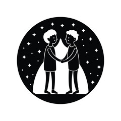 Two Boys Holding Hands In Space Black And White Silhouette Art