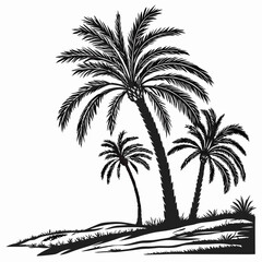 Tropical Beach Paradise Island Black and White Palm Trees Vector Graphic Summer Scene