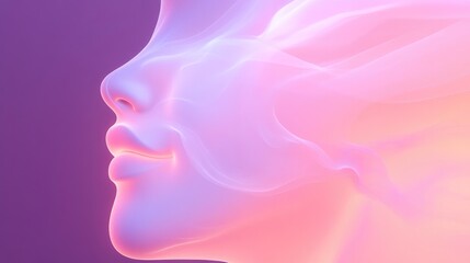 Soft hues blend to create an ethereal female visage, radiating t