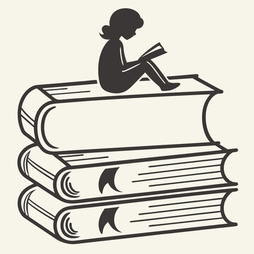 recommend clip art: Girl Reading Book Silhouette Vector Illustration on Stack of Books Education Learning Knowledge Literature Child Reader Bookworm Enthusiastic Reading Time
