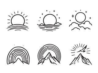 Violet sky black line art on white background