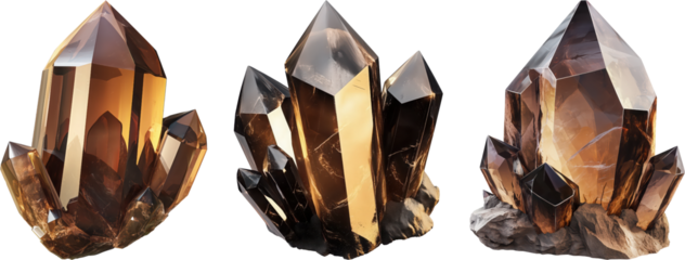 Set of Smoky Quartz 3D cartoon png on transparent background , cut out