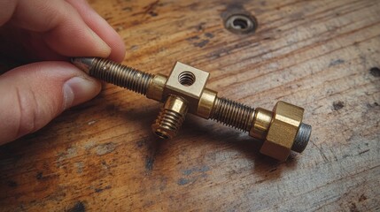 Plumbing Connection Close-up of Brass Pipe and Sealing Material