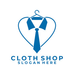 Simple Man Fashion logo design vector. Man Wearing with Love Clothes shape and hanger logo template