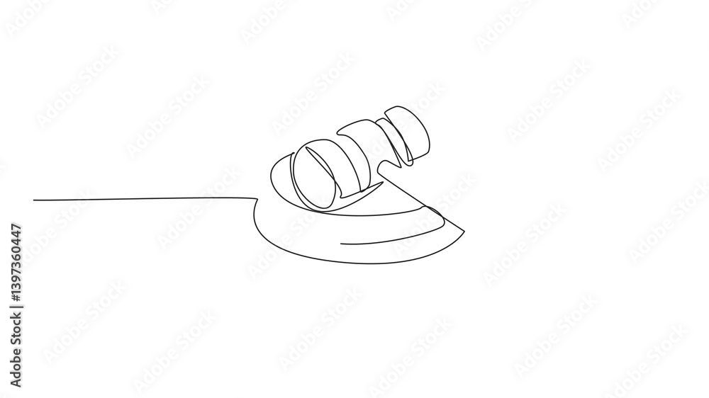 Aufkleber animation of single continuous line drawing judge gavel lying position on its wooden base. the gavel