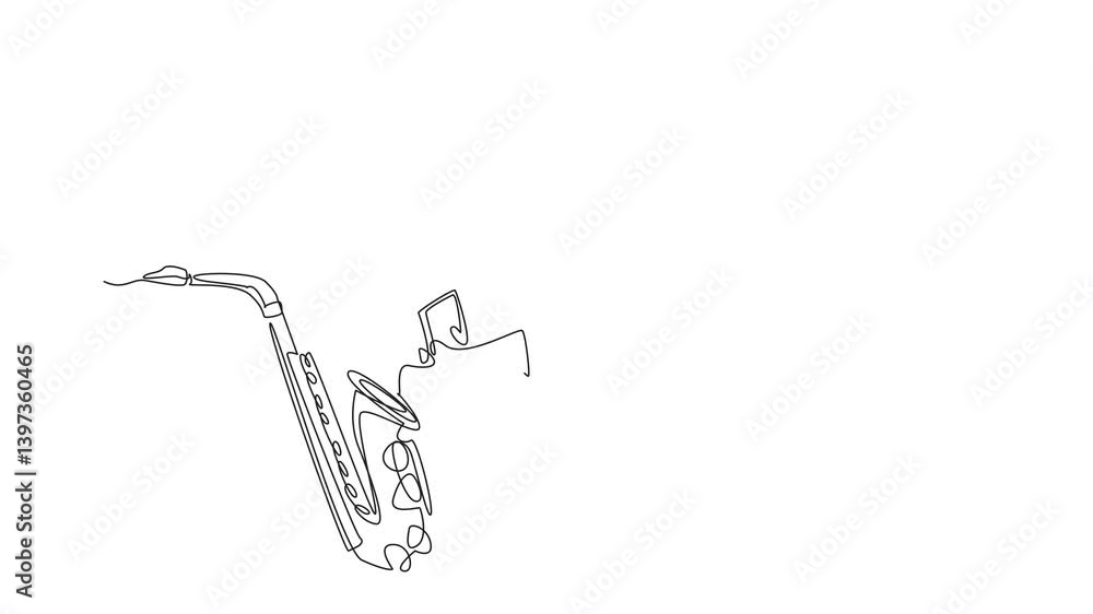 Aufkleber animated self drawing of continuous one line drawing some scales out of the saxophone. soft rhythm. 