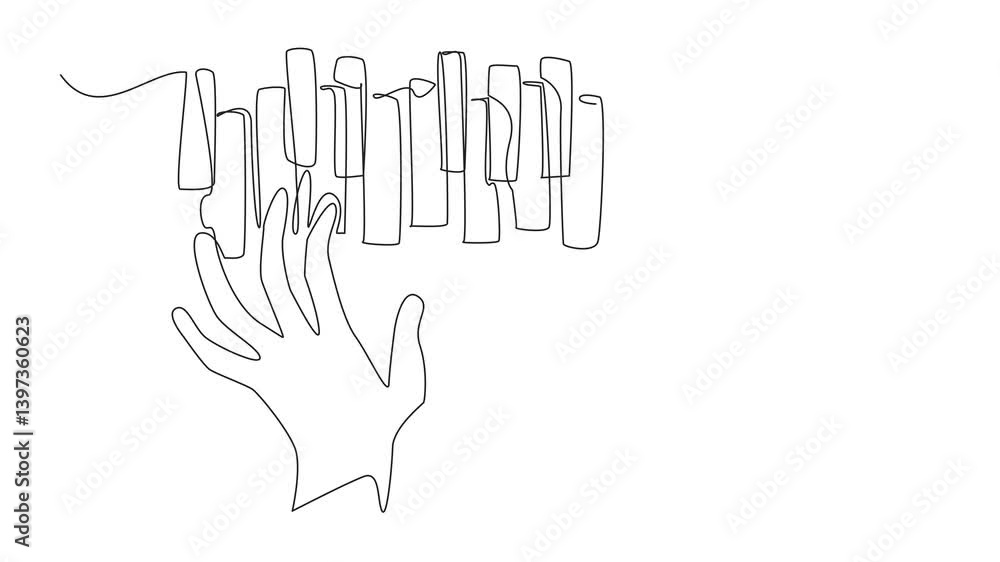 Aufkleber self drawing animation of single continuous line drawing hands pressing the piano keys which are arr