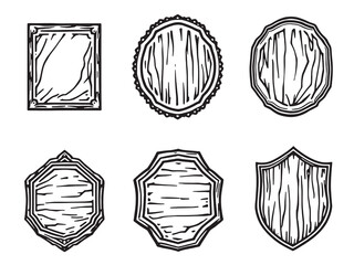 Wooden plaque black line art on white background
