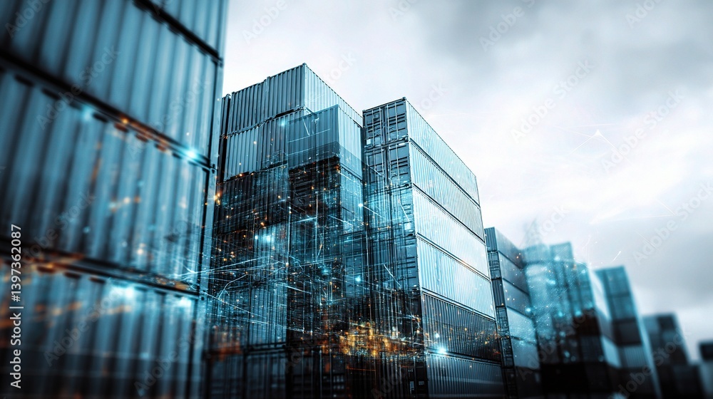 Poster digital interface with double exposure and shipping containers