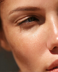 Naklejka premium Photo macro visage de femme au soleil, skincare, soin de la peau en été 