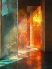 Abstract colorful panels create light and shadow.