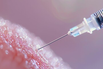 Close-up of a needle piercing skin, possibly for injection or vaccination.