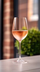 Fototapeta premium Elegant glass of rose wine resting on a table with a soft background in an inviting setting