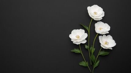 Obraz premium Elegant Minimalist Black and White Floral Composition with White Flowers on Dark Background