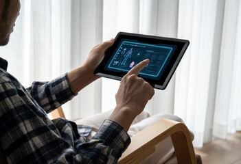 Medical science technology and futuristic healthcare virtual computer software analyze human health...