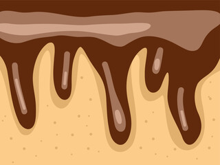Chocolate topping flowing down under the biscuit. The concept of confectionery and dessert. Vector illustration